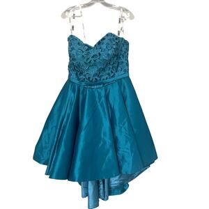 Blush Crochet Strapless Babydoll Cocktail Mini Flare Dress Women's Size 14 Blue